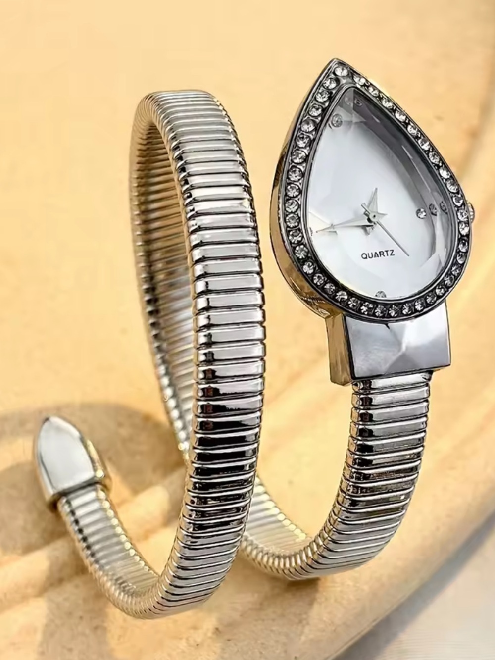 Serpenti Silver Teardrop Crystal Wrap Bracelet Watch
